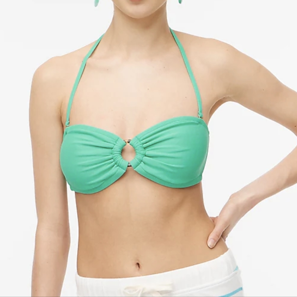 J. Crew Chrome Green Tortoise-Ring Bandeau Bikini Top Size 2X